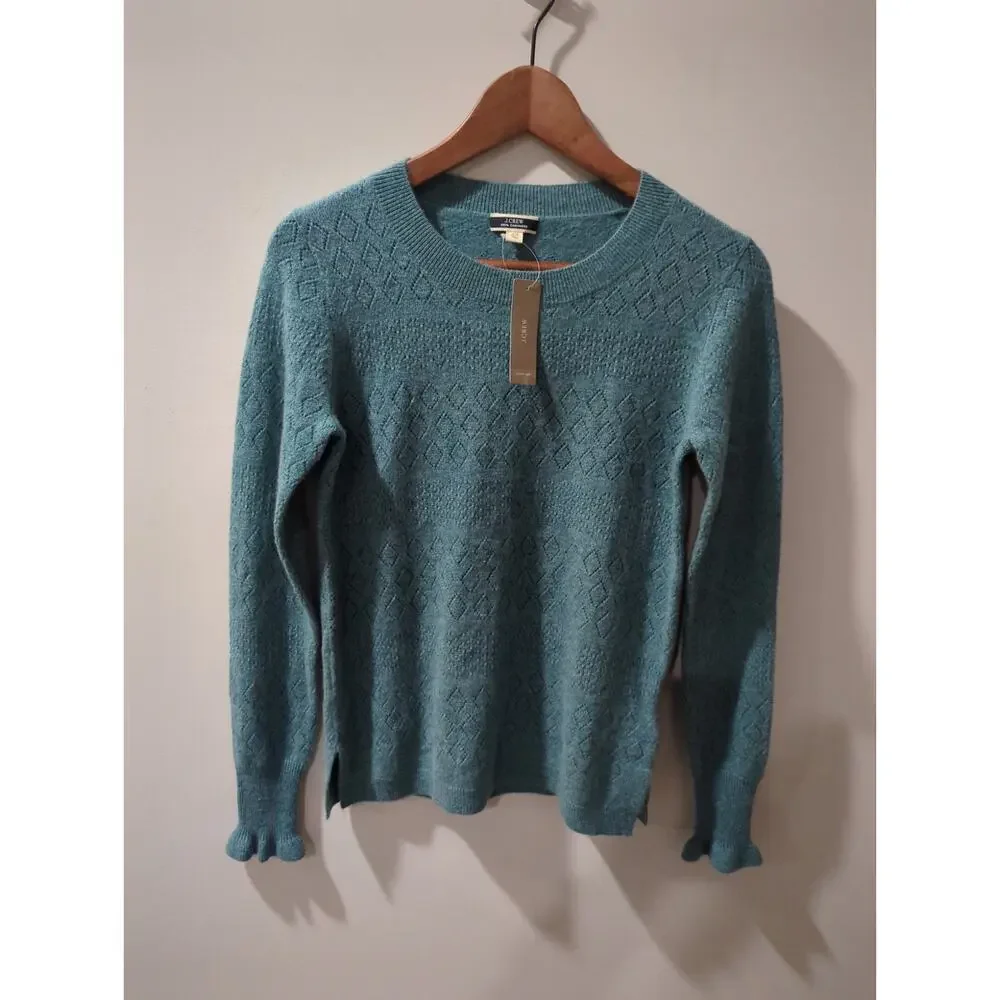 J Crew 100% Cashmere Crewneck Pointelle Sweater NWT - Picture 3 of 5